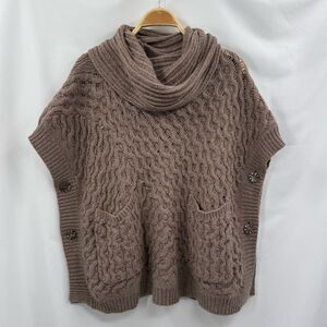 Anthropologie Angel of the North Bryson Cowl Neck Poncho Sweater in Taupe | XS/S